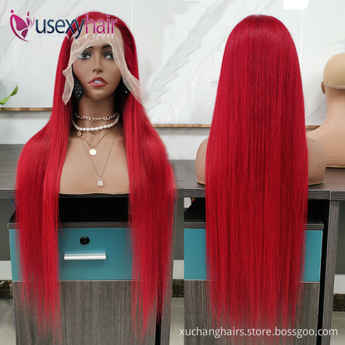 Red lace front wig human hair Vietnamese raw hair wigs supplies colored HD transparent 13x4 lace frontal wig for black women